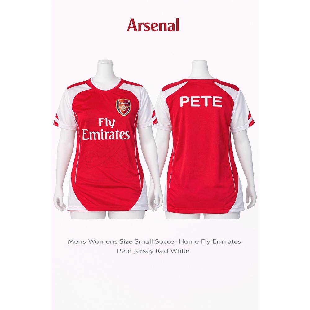 Arsenal FC Home Soccer Jersey Red White Fly Emirates Pete Small Mens Womens